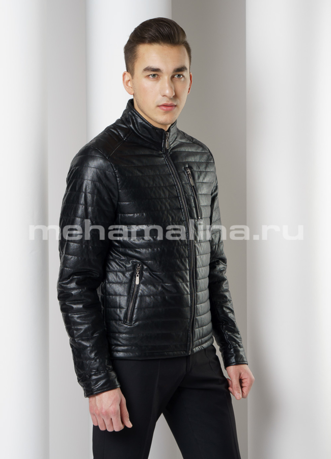 Куртка из эко кожи черного цвета на молнии модель № 607 универмаг малина