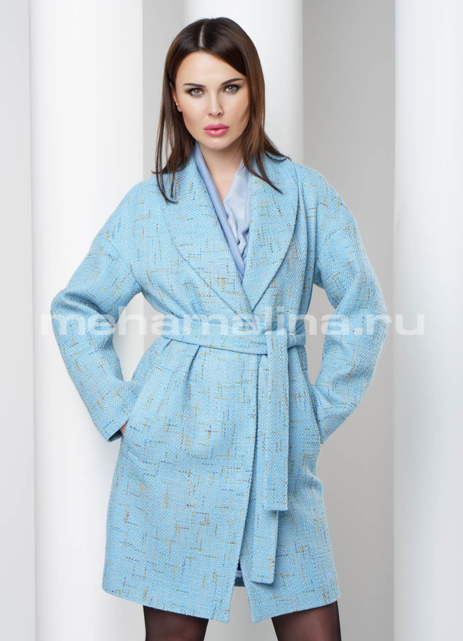 Пальто с поясом модель № BP-138 меха малина