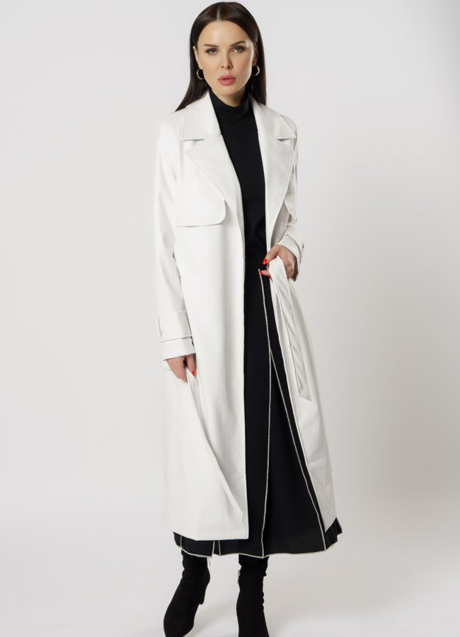 Плащ женский из эко кожи белого цвета модель № 03 универмаг малина