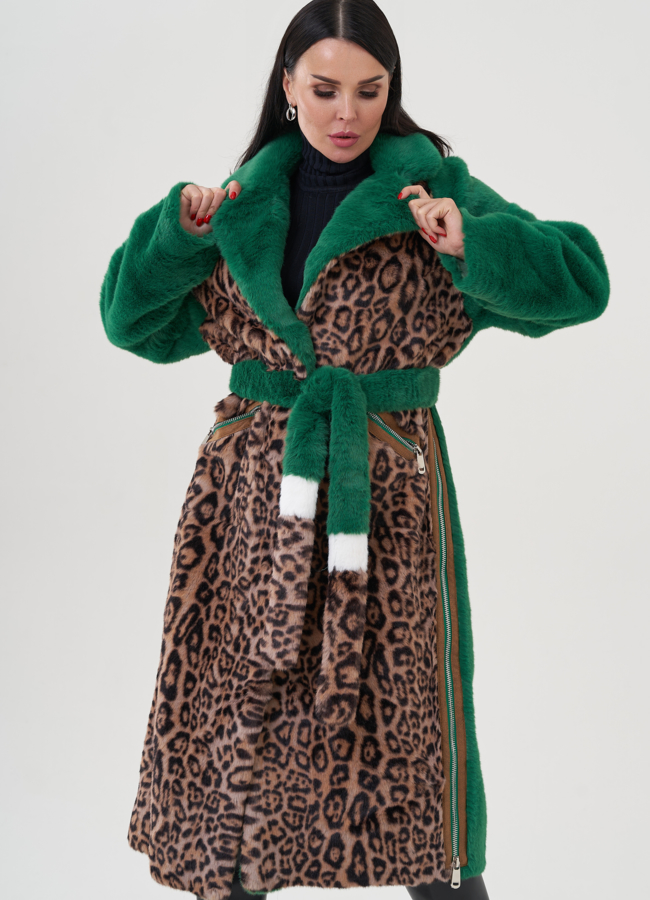 Пальто с анималистичным принтом из эко меха модель № 24916 универмаг малина