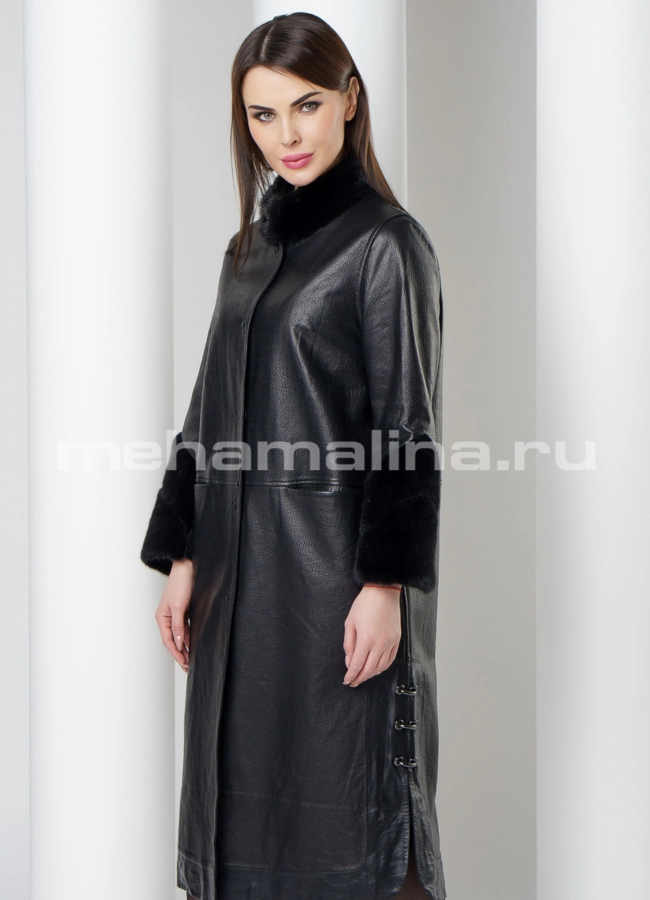 Плащ с отделкой из норки модель № K-434 универмаг малина