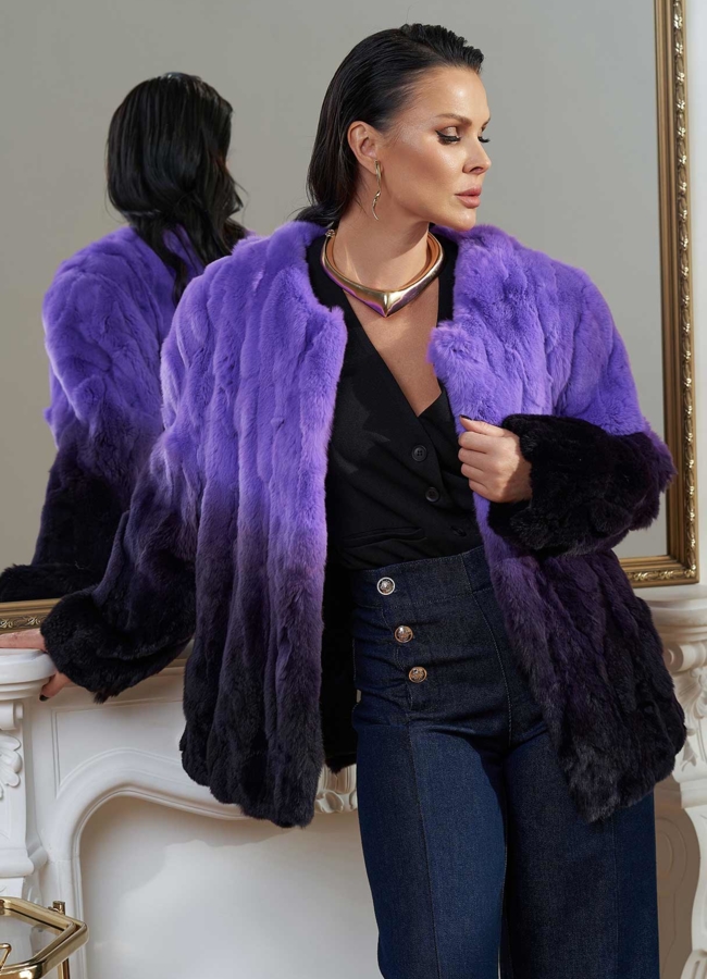Шуба из меха кролика с градиентом модель № 28152 универмаг малина