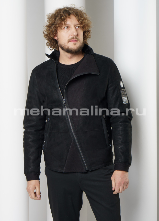 Мужская дубленка на молнии модель № DM-125 меха малина