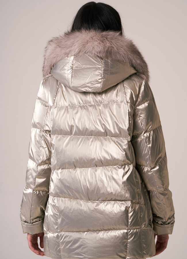 фото Комбинированный пуховик с шерстью, на молнии с капюшоном модель № 912-2