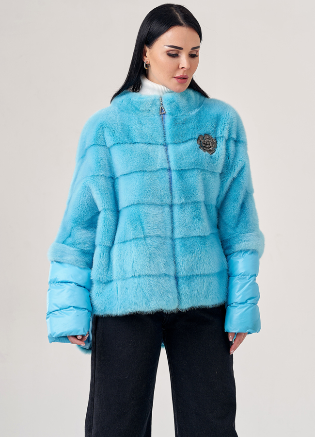 фото Свитер из норки в голубом цвете модель № 23116