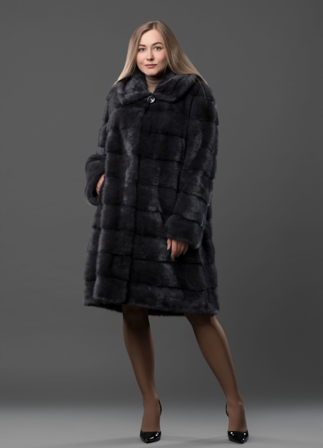 Норковая шуба трансформер в цвете графит модель № 2105 меха малина