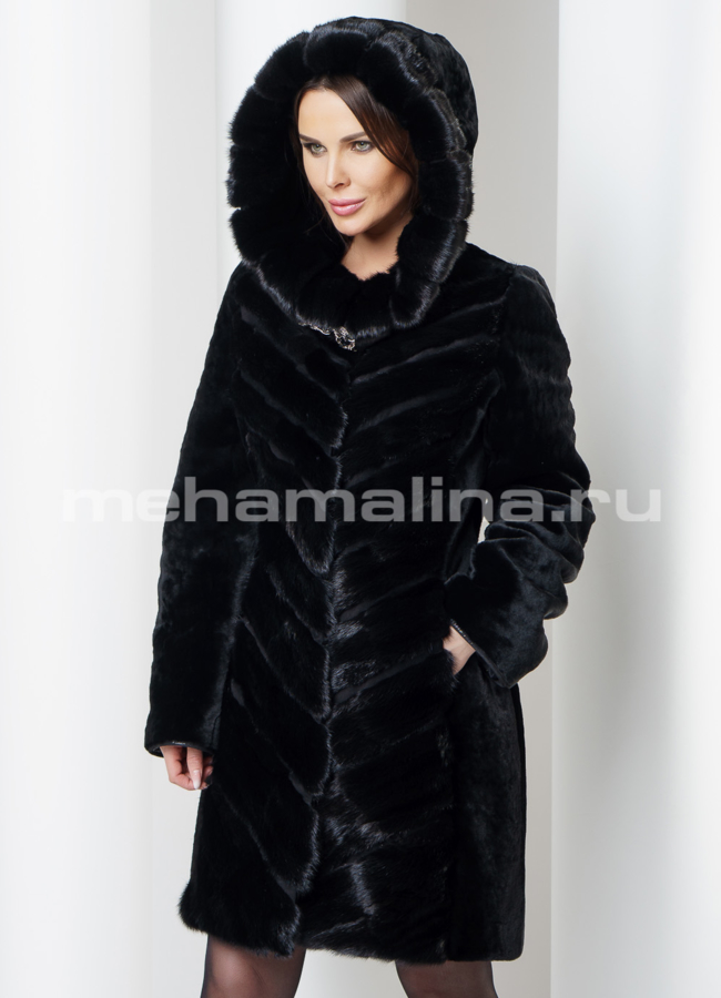 Шуба черного цвета модель № S-559/1 универмаг малина