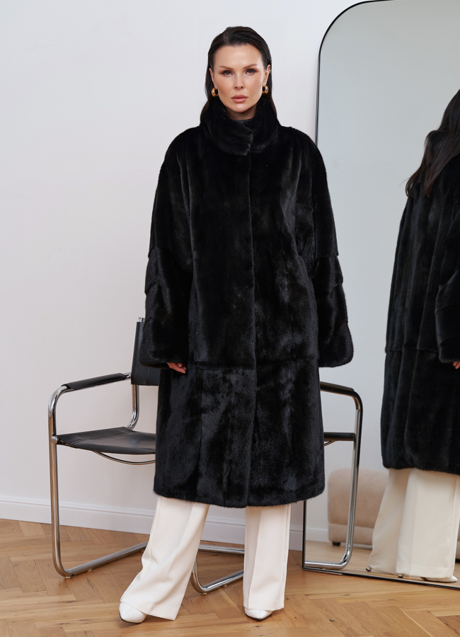 Классическая шуба из меха норки черного цвета модель № 27545 универмаг малина