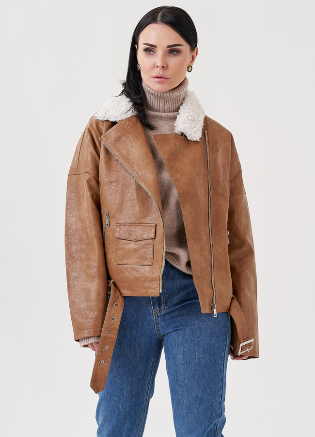 Куртка косуха на утеплении с отделкой из экомеха модель № 23997 в кредит