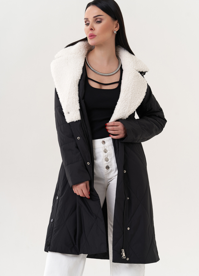 Стеганое пальто с капюшоном модель № 25033 в рассрочку