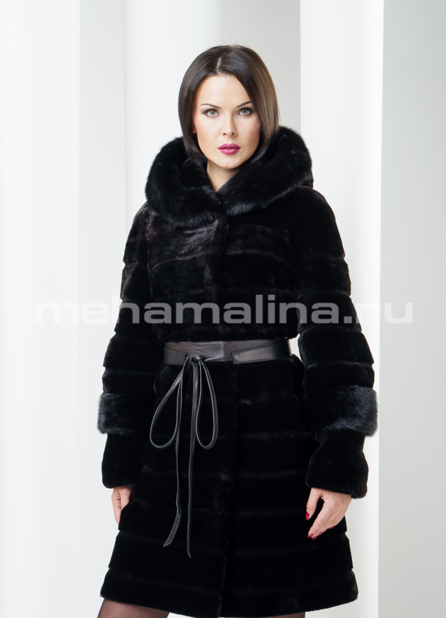 Шуба из мутона со съемным рукавом 3/4 модель № S-222 в кредит