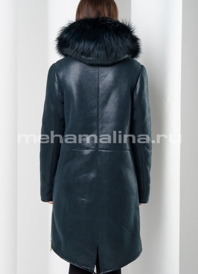 Дубленка из эко кожи зеленого цвета модель № D-185 в кредит