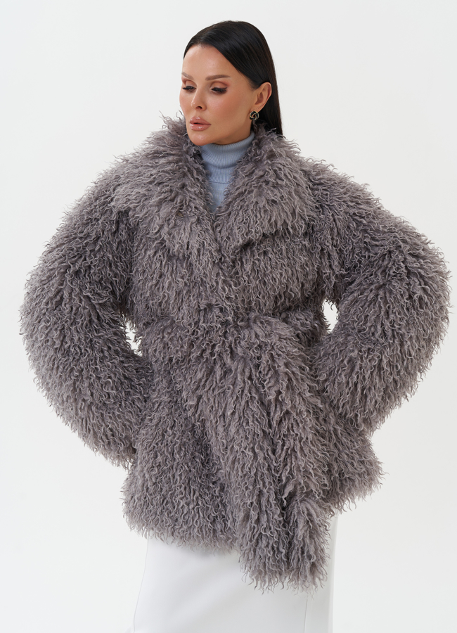 Женская шуба под эко ламу модель № 1363 меха малина