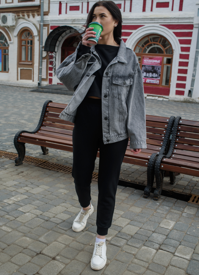 фото Куртка джинсовая серого цвета модель № 21181