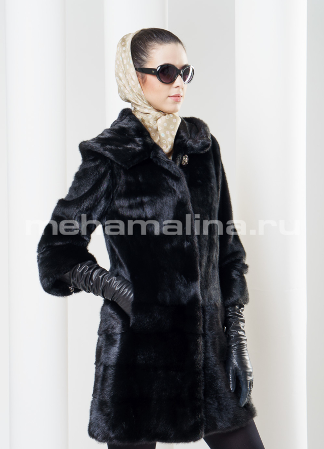 Шуба из меха норки с капюшоном модель № S-343 универмаг малина