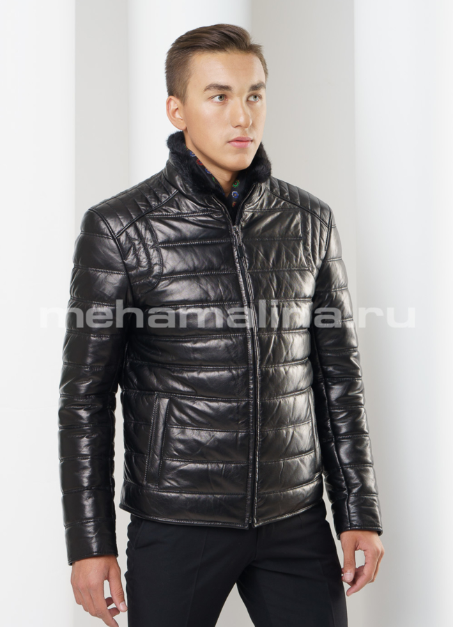 Кожаный пуховик модель № ПМ-62 универмаг малина