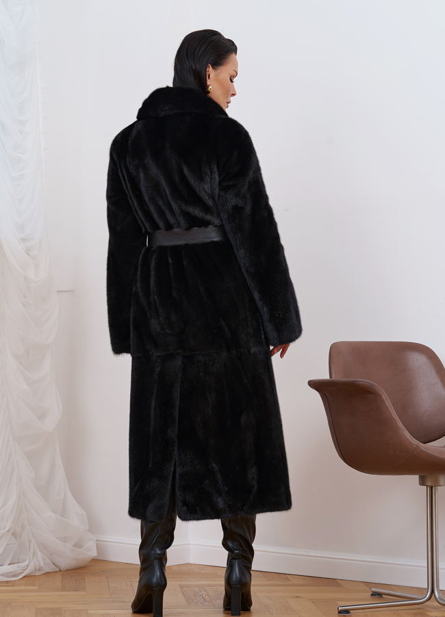 Женская норковая шуба с поясом модель № 27542 универмаг малина