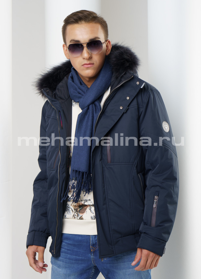 Пуховик на молнии модель № KM-12 меха малина