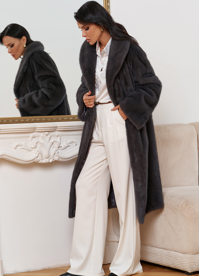 Женская шуба из меха норки с воротником шаль модель № 30674 универмаг малина