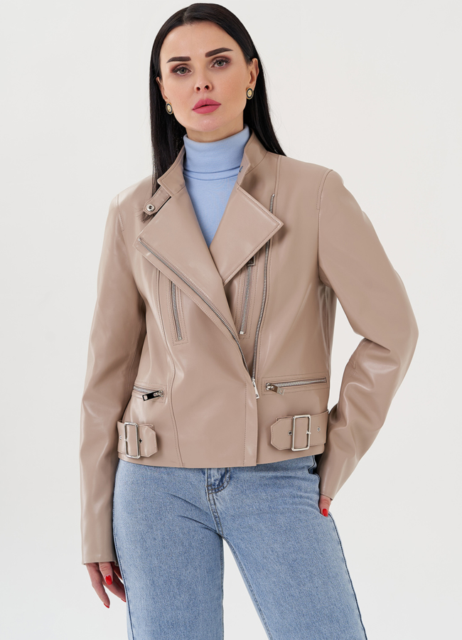 Женская куртка из эко кожи  модель № 24219 меха малина