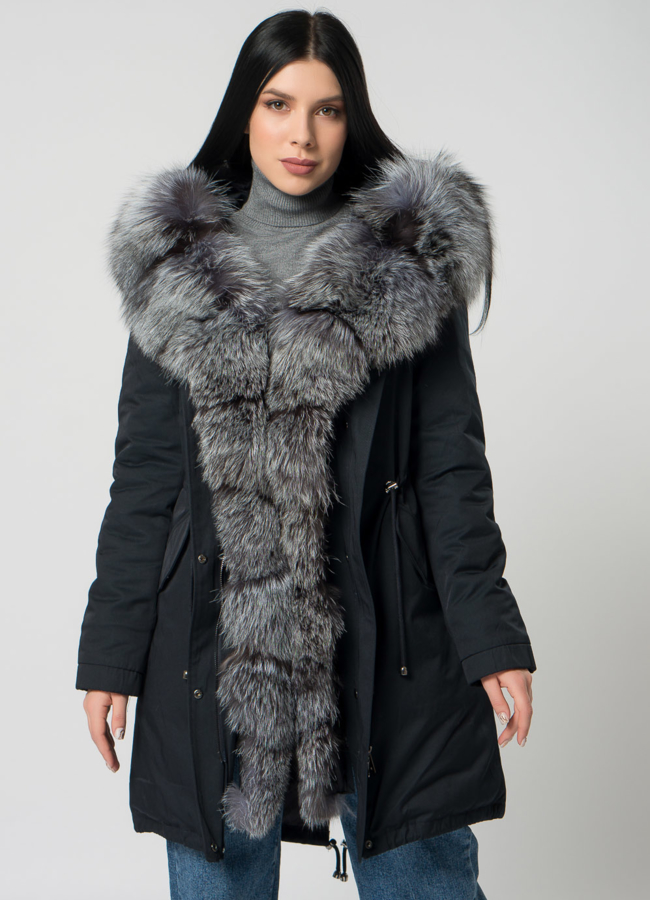 Женская парка  модель № 21803 меха малина