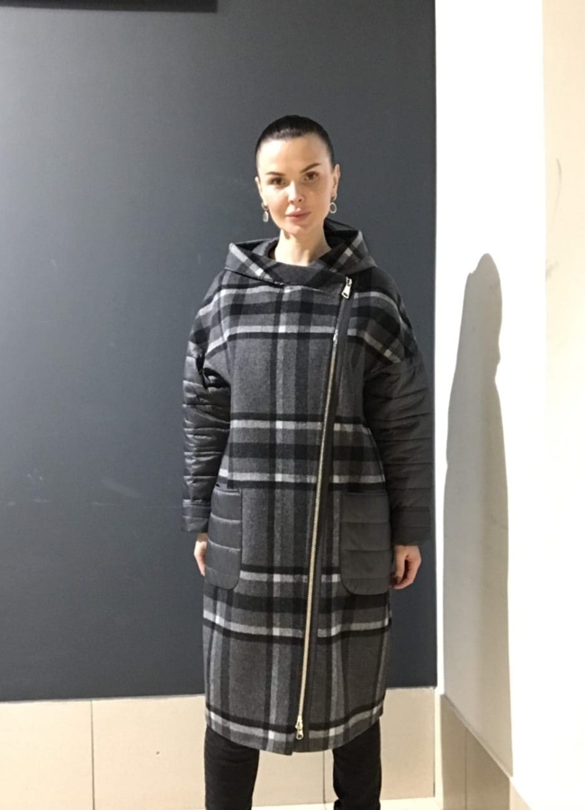 Комбинированное пальто серого цвета модель № 3436 в рассрочку