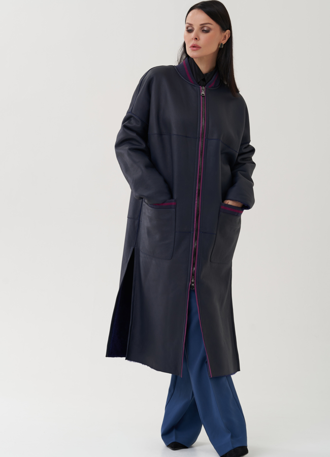 Женская дубленка из натуральной кожи модель № 25289 меха малина