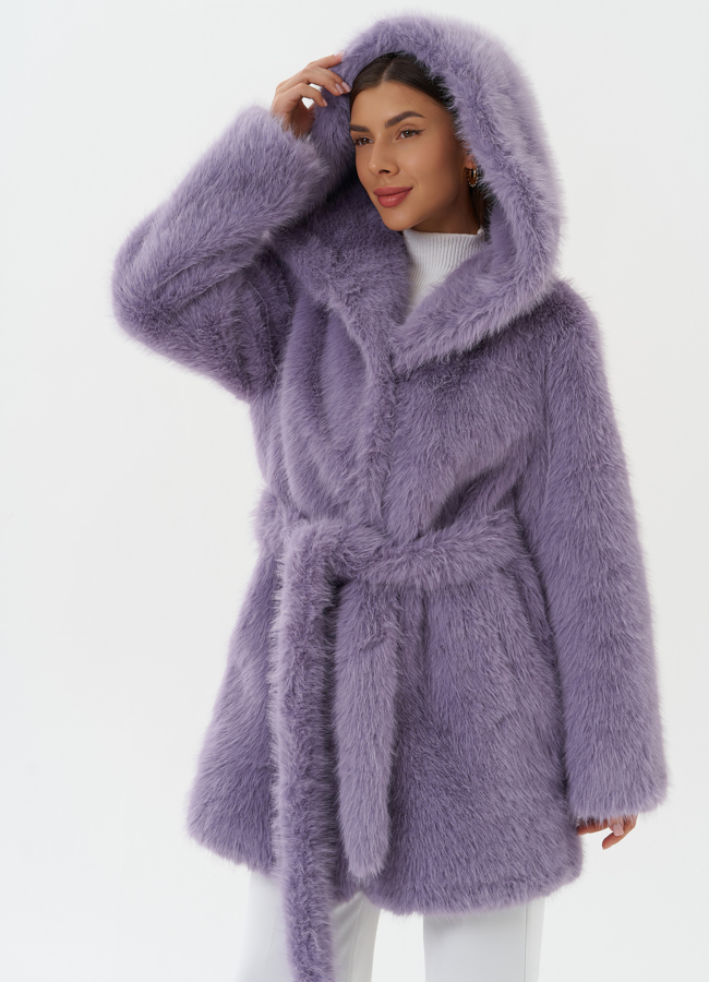 Полупальто из эко меха с капюшоном модель № 27805 универмаг малина