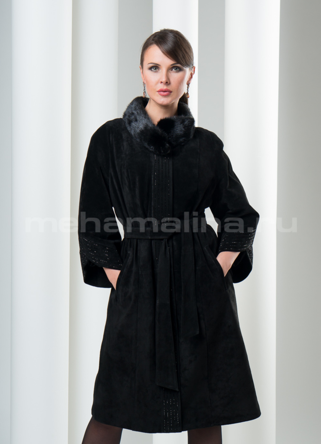 Замшевый плащ черного цвета модель № K-172 в кредит