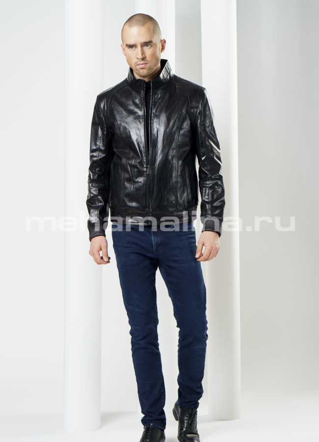 Мужская куртка из натуральной кожи модель № KP-88 меха малина
