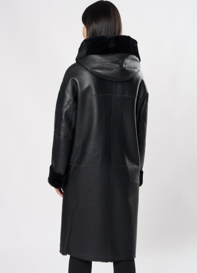 Дубленка черного цвета на молнии модель № 3437 в рассрочку