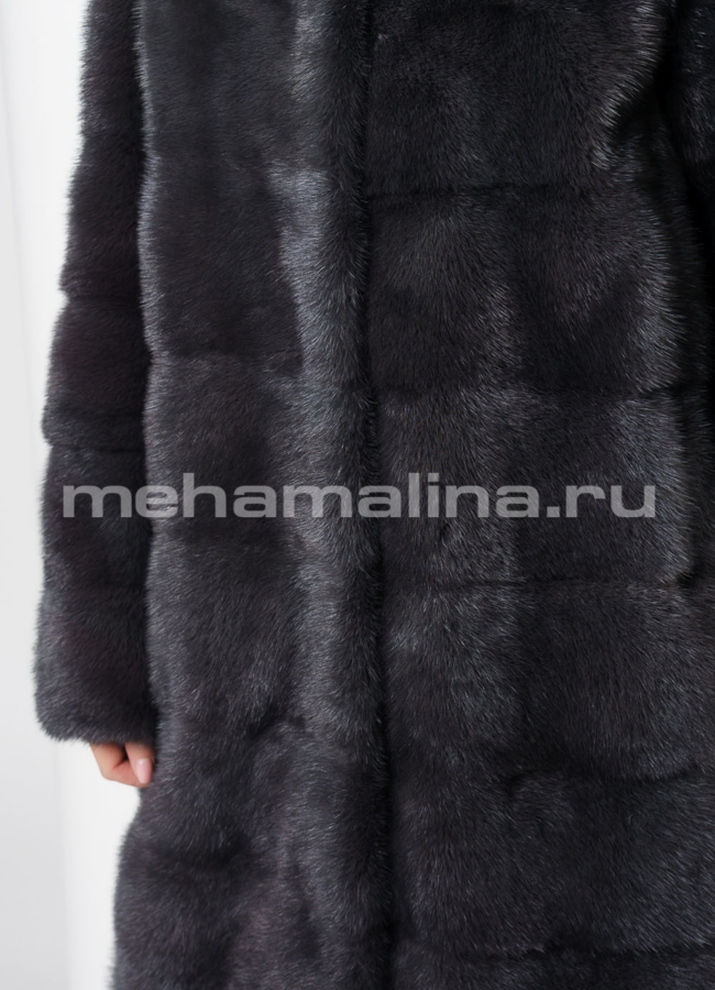Норковая шуба поперечная в цвете графит, со стойкой модель № S-748 универмаг малина
