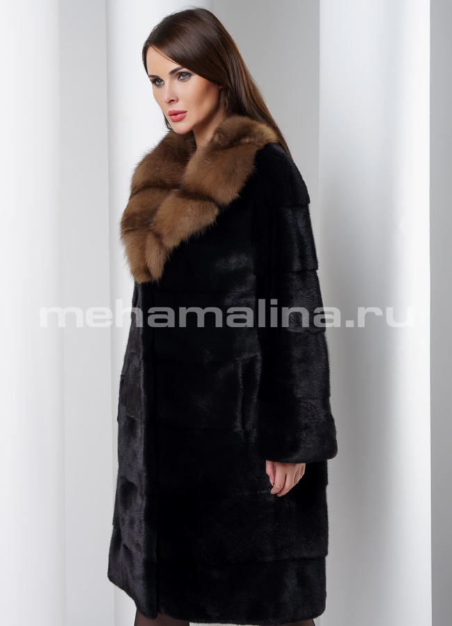 Шуба норка  модель № S-539 меха малина