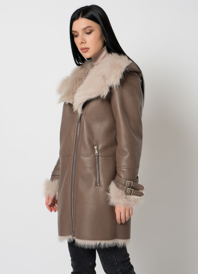 Дубленка из эко меха под тоскану модель № 79315 универмаг малина