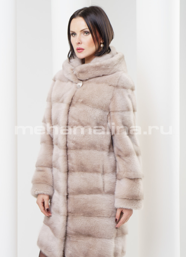 фото Шуба норка, поперечка с капюшоном.  модель № S-327