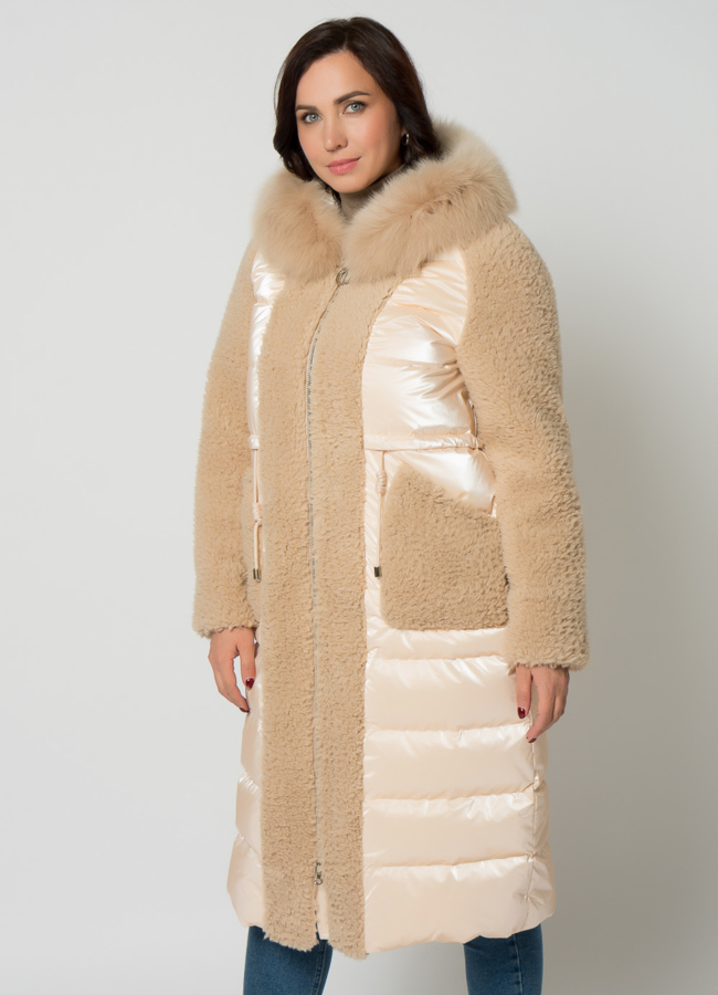 Пуховик комбинированный с эко мехом модель № 19247 в кредит