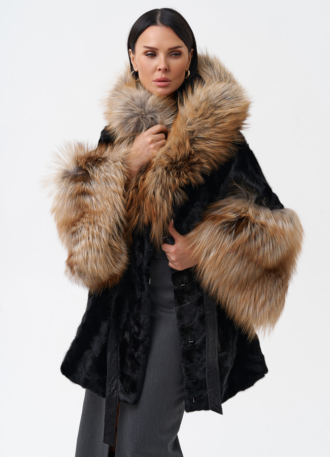 Шуба из скандинавской норки с лисой модель № 29216 универмаг малина