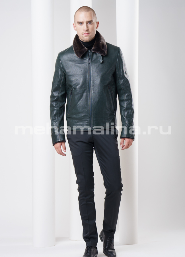 Мужская дубленка на молнии, цвет зеленый модель № DM-72 универмаг малина