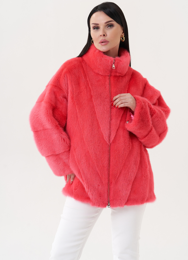 Шуба из меха норки розового цвета модель № 25756 меха малина