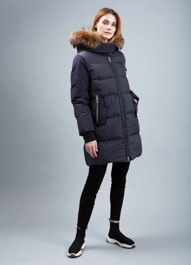 Пуховик женский модель № П-343 меха малина