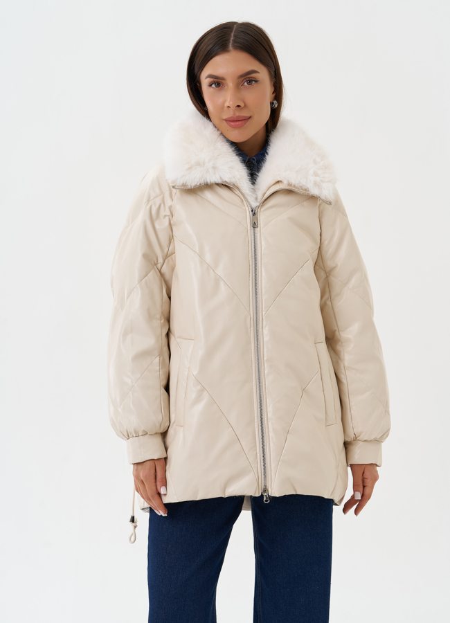 фото Пуховик из эко кожи с воротником из эко меха модель № 27990 фото Пуховик из эко кожи с воротником из эко меха модель № 27990