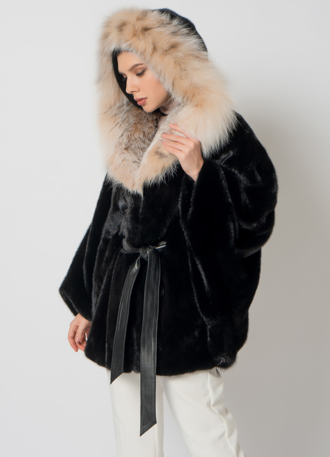 Шуба из скандинавской норки с рысью модель № 1405 универмаг малина