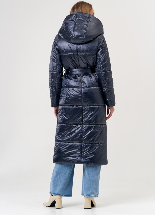 фото Пуховик синего цвета в длине макси модель № 0107