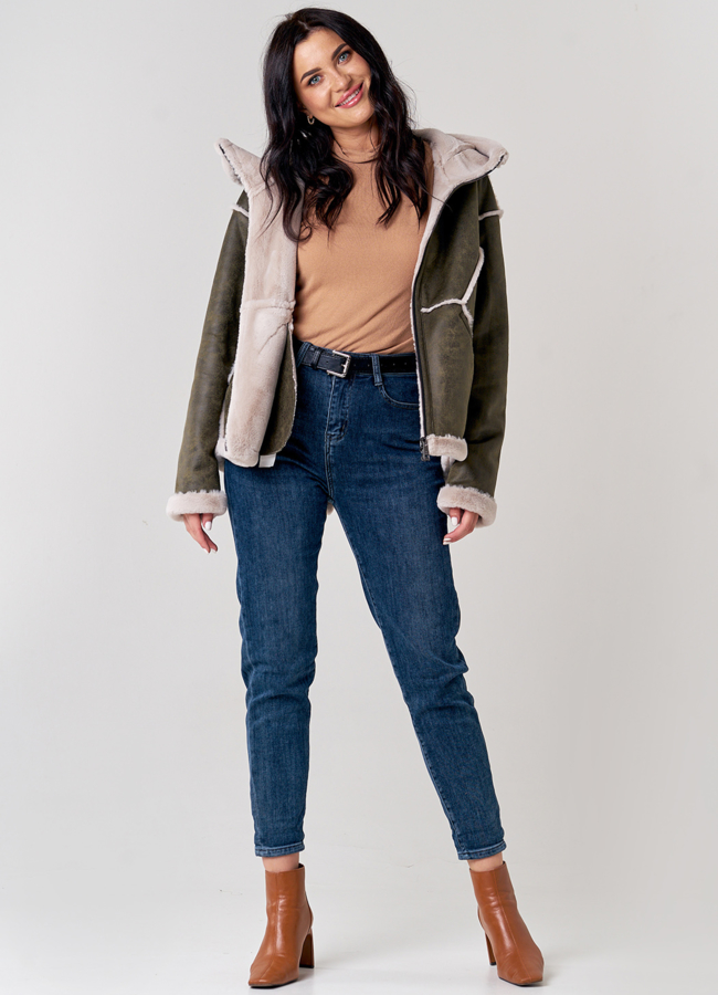 Женская дубленка с капюшоном модель № 21153 универмаг малина