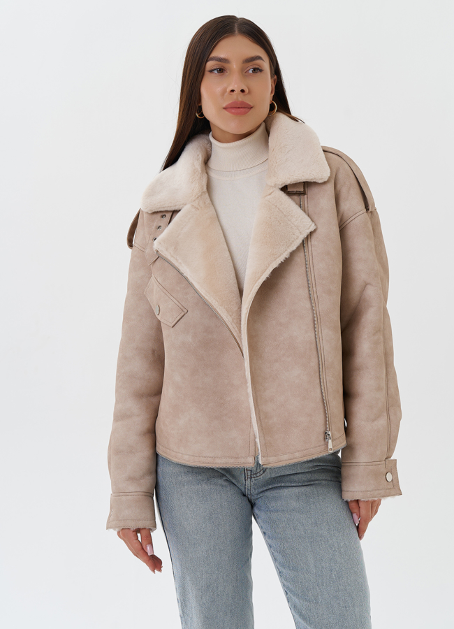 Женская дубленка из эко кожи с английским воротником модель № 27752 универмаг малина