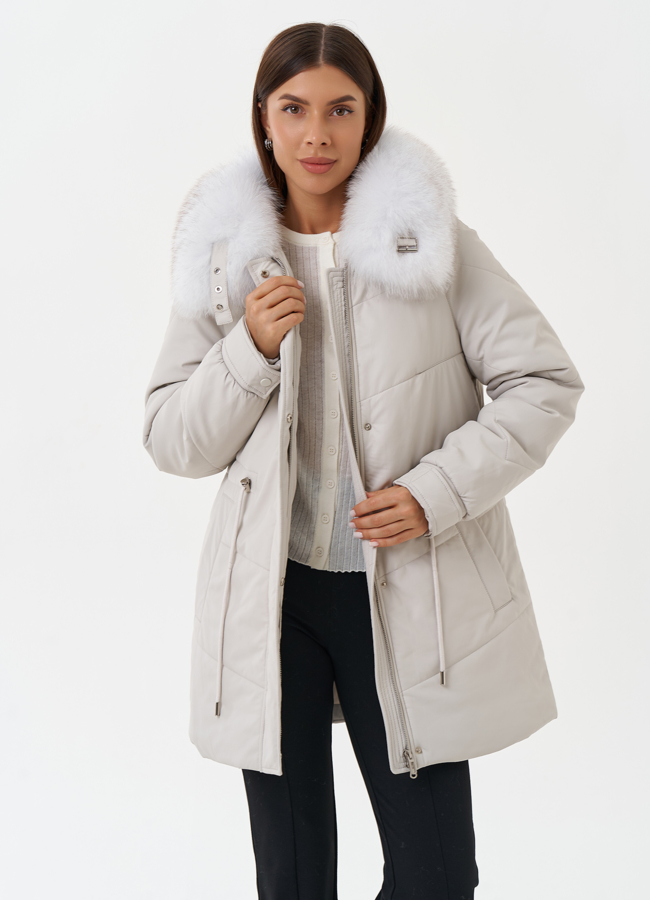 Женский пуховик из эко кожи модель № 27725 универмаг малина