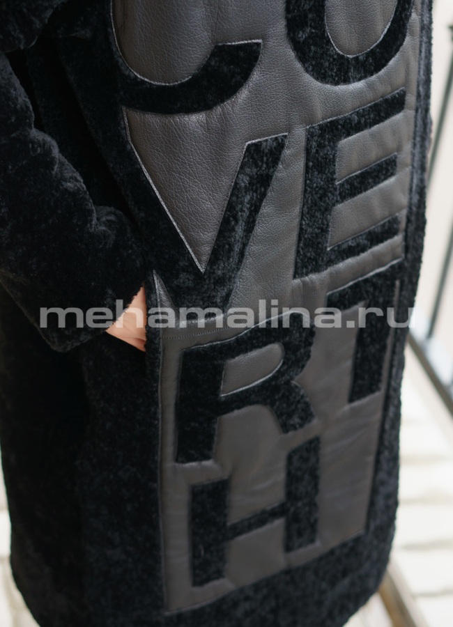 Дубленка черного цвета на кнопка с воротником модель № 3201-98 в рассрочку