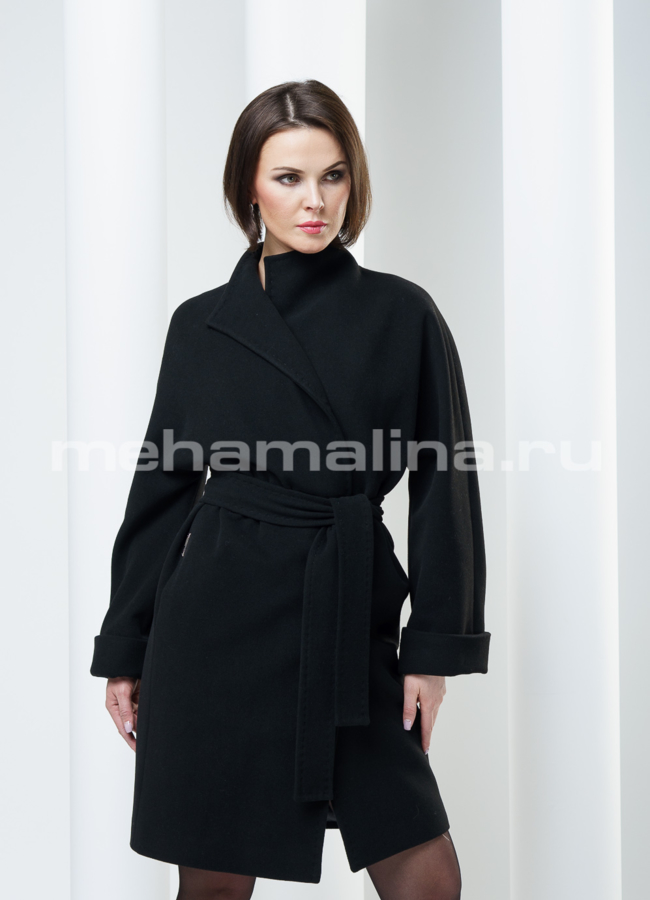 фото Пальто женское на поясе, цвет черный модель № BP-16