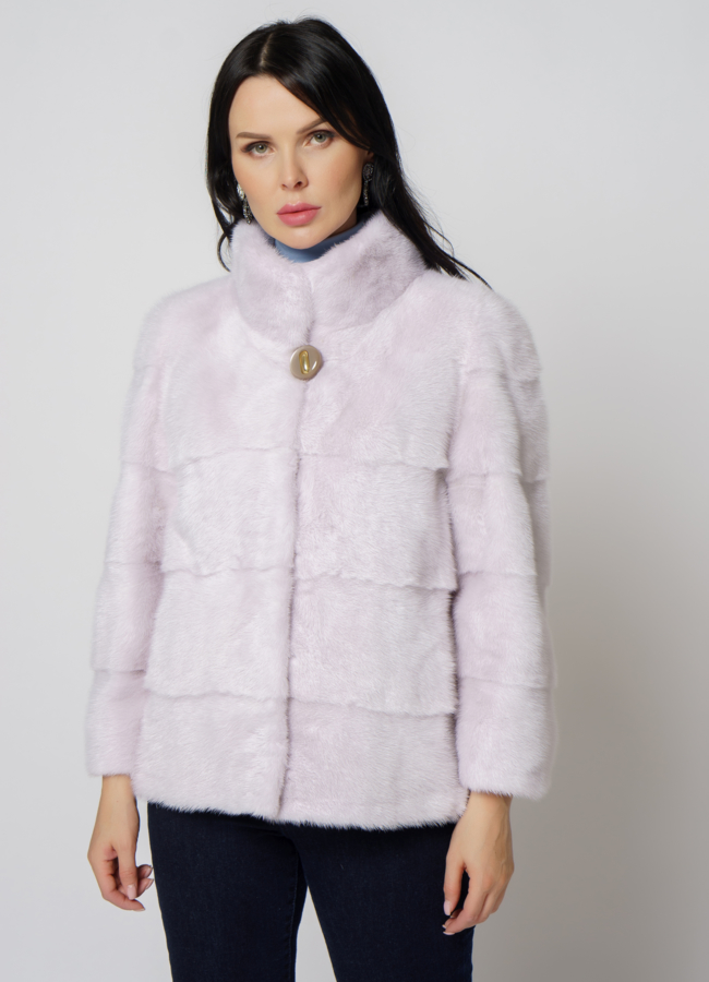 Норковая шуба с воротником стойкой в цвете пудра модель № 19613 универмаг малина