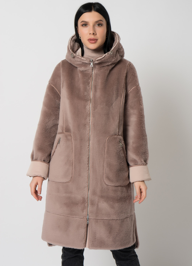 Двухсторонняя парка с шерстью модель № 61403 меха малина